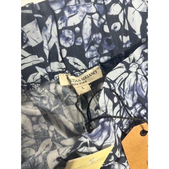 Christian Siriano NWT Blue Floral Shorts Pull on Linen Blend Size Large - Picture 4 of 4